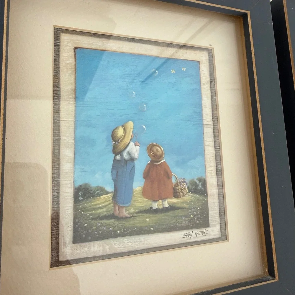 Sean Ahearne Children in Bonnets Bubbles Kite  Set of 2 Pictures‎ Framed Gallery